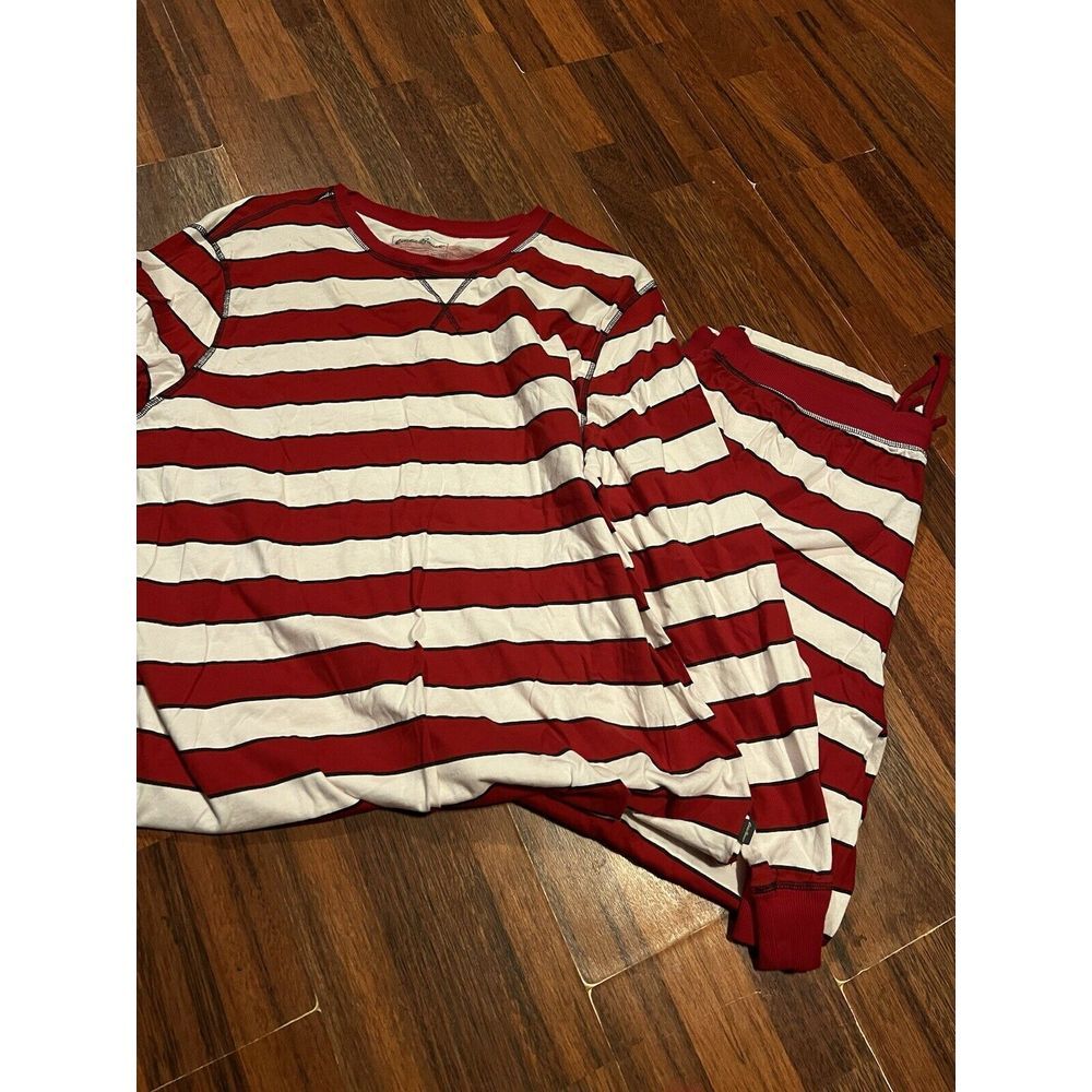 Eddie Bauer Men's Pajamas Size 2XL Christmas Red Striped Set Pockets